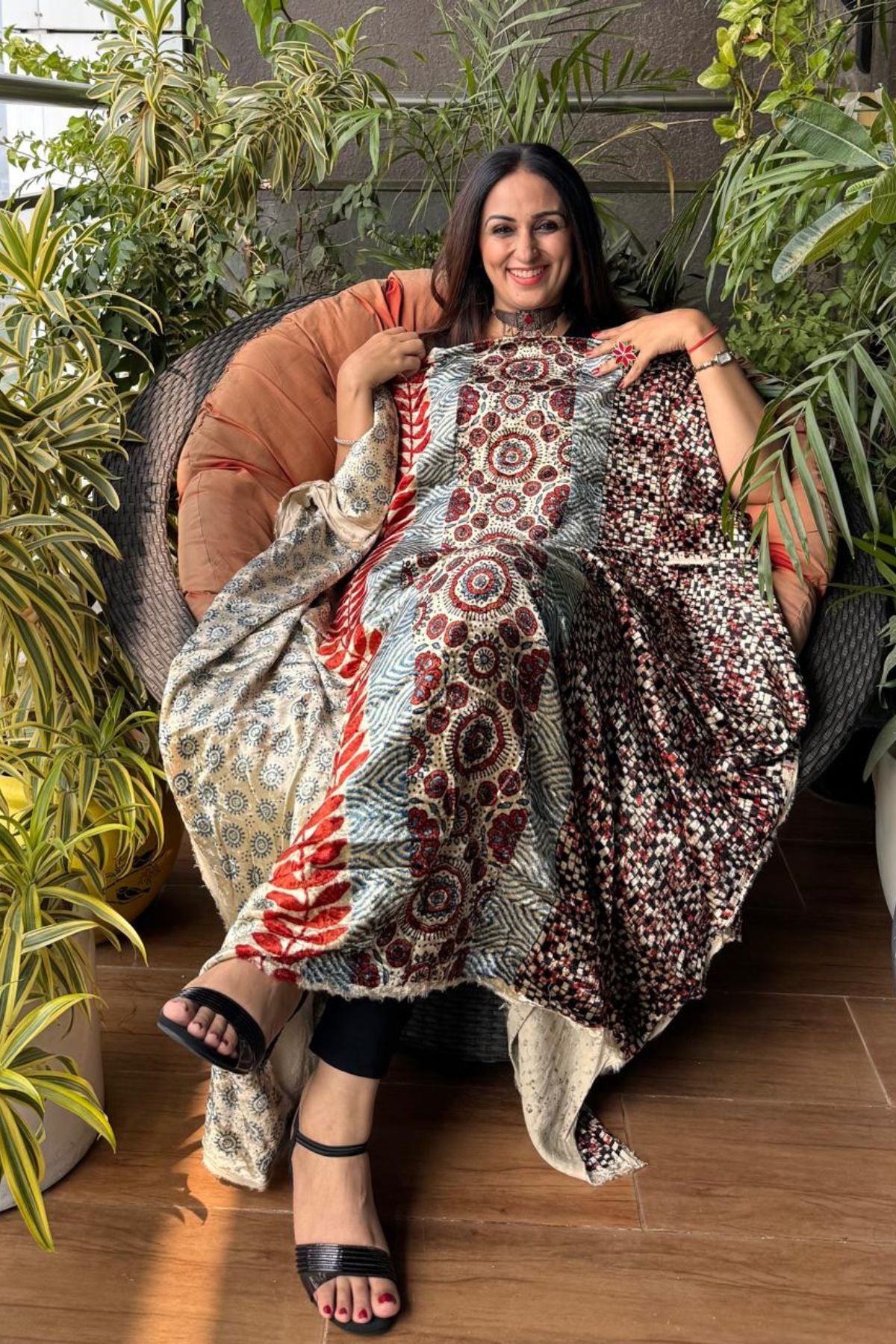 Ajrakh art on velvet (kurta only)